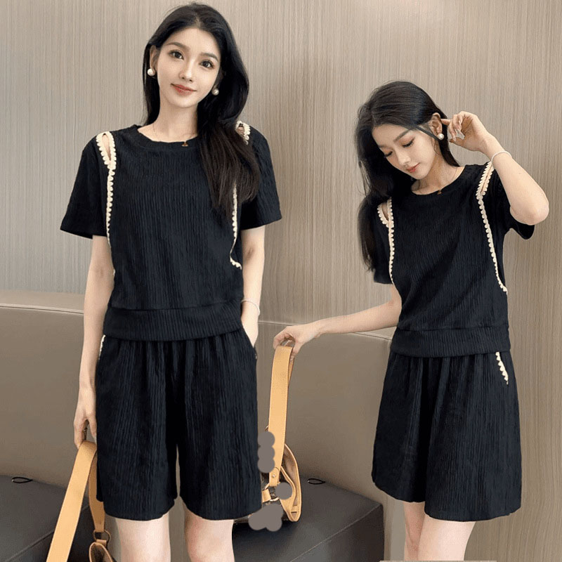 Street Fashion In Korea - Korean Fashion Off Shoulder T-Shirts Two-Piece