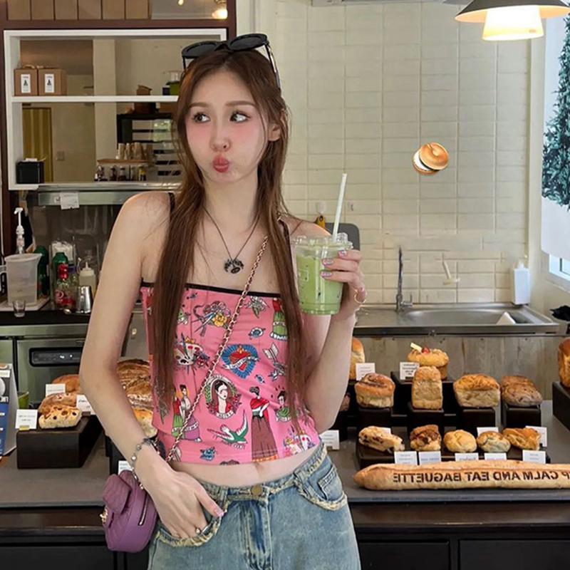 Street Fashion Korean Girl - Gagarich Korean Fashion Y2K Cartoon Graffiti