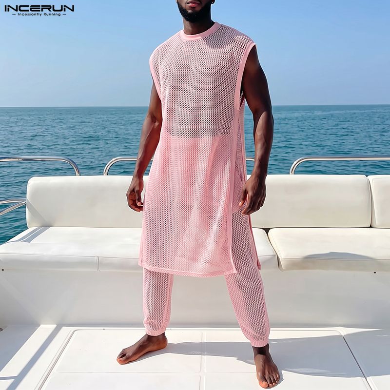 Fashion Streetwear - INCERUN Men Sets Mesh See Through