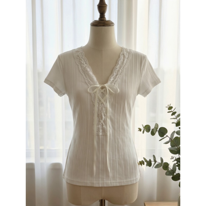Street Fashion Korean Girl - Fashion Tie Short Sleeve T-shirt Women