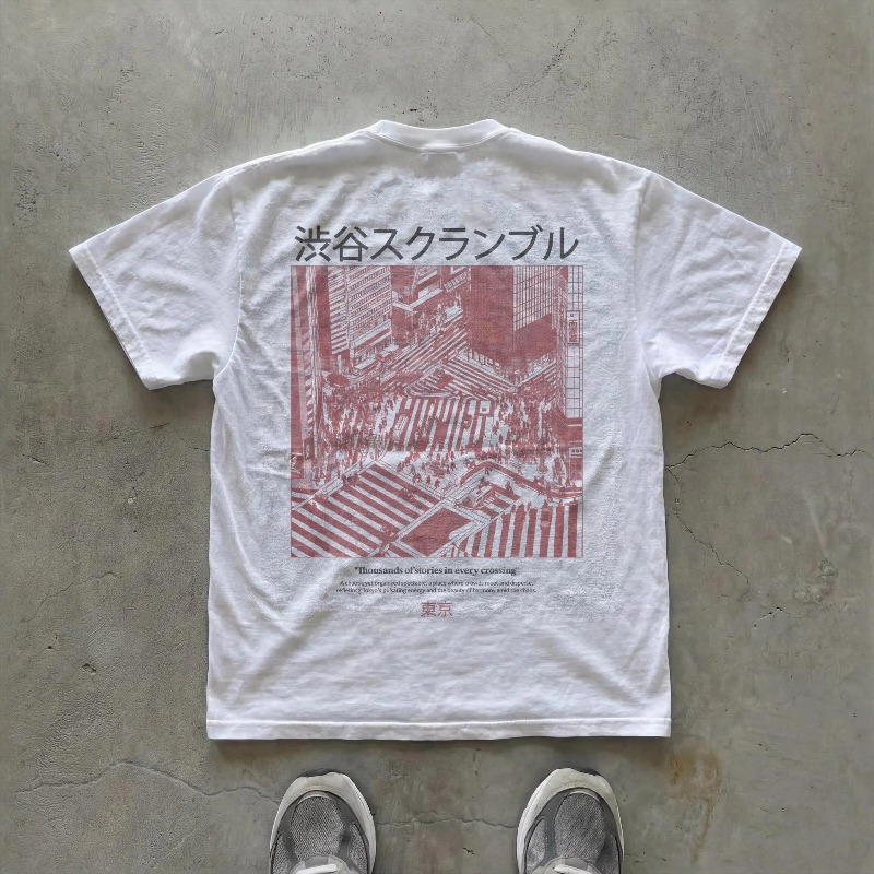 Street Fashion Shibuya - Shibuya Crossroads Pattern T-shirt | Japanese