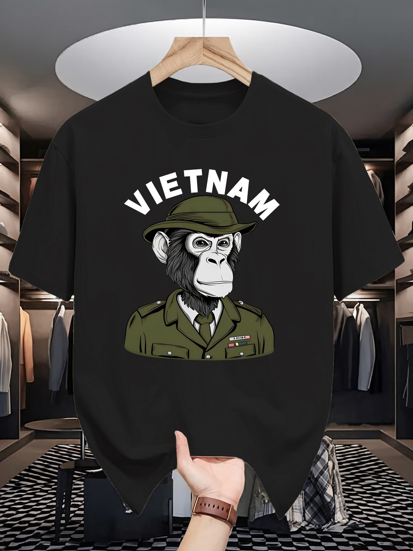 Street Fashion In Vietnam - Men Cotton Tee Vietnam Military Chimpanzee