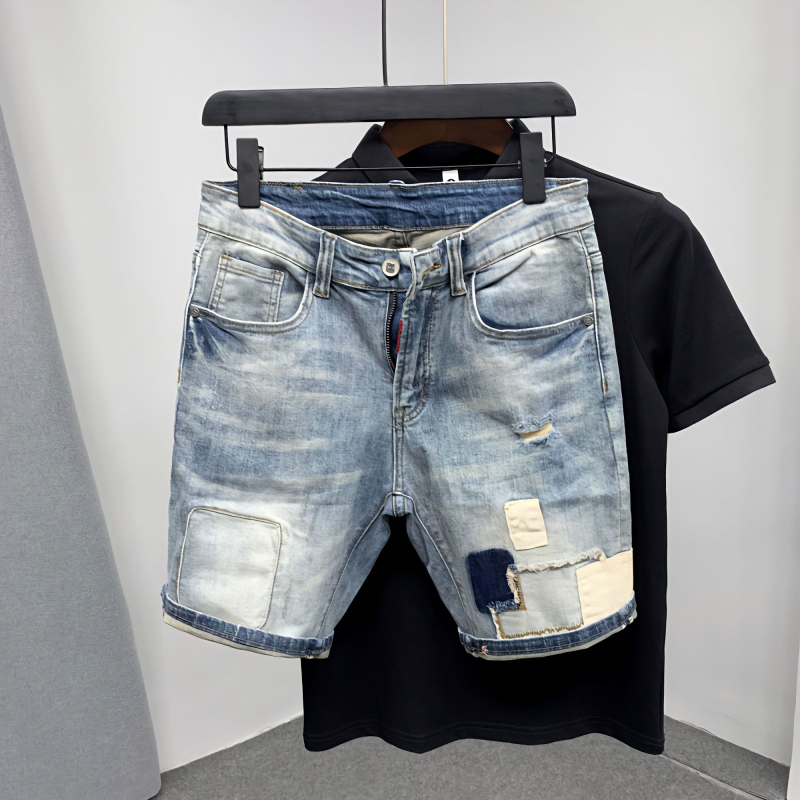 Distressed Jean Rip - Straight Male Denim Shorts Ripped Jorts