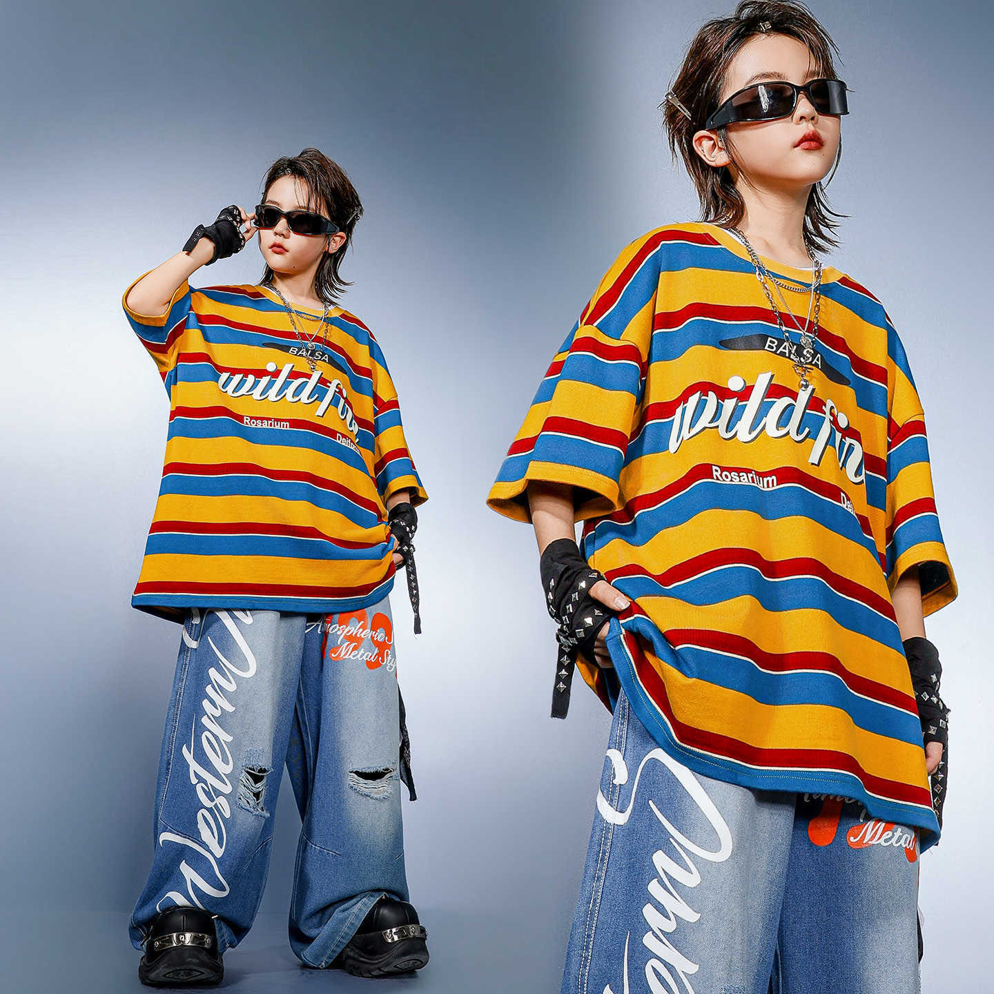 Distressed Jean Rip - Kid Hip Hop Clothing Yellow Striped