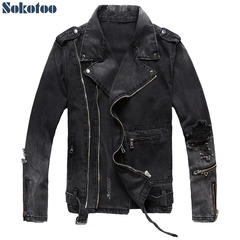 Distressed Jean Rip - Sokotoo Men's zippers black denim jean