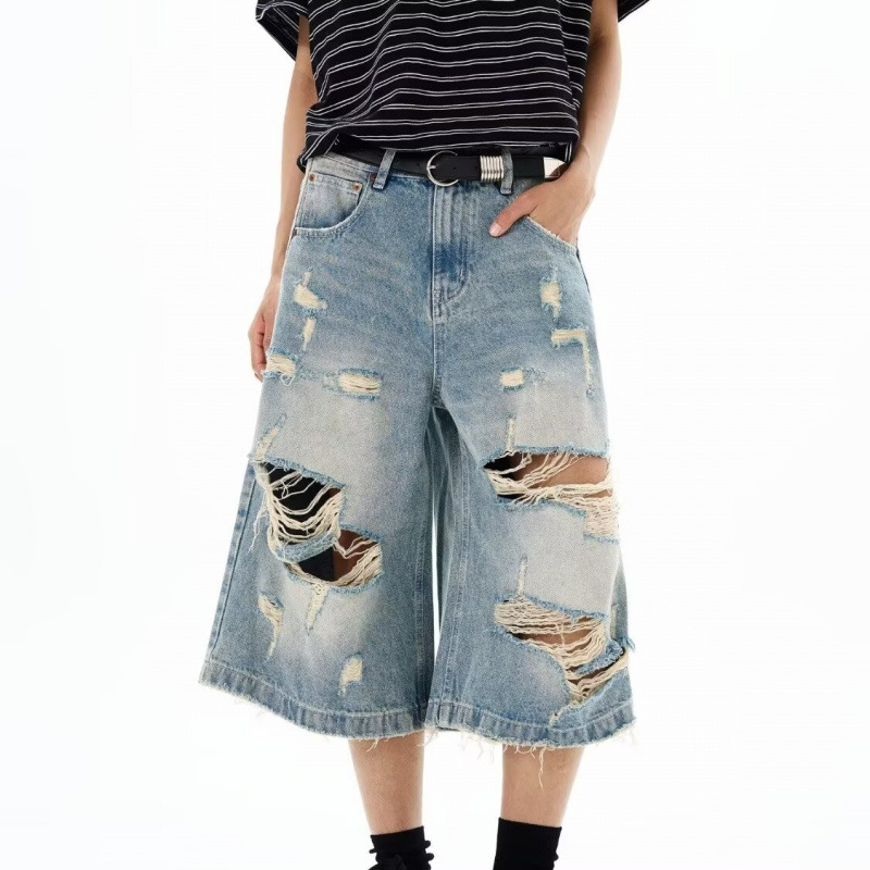 Distressed Jean Rip - New Men Vintage Ripped Baggy Short