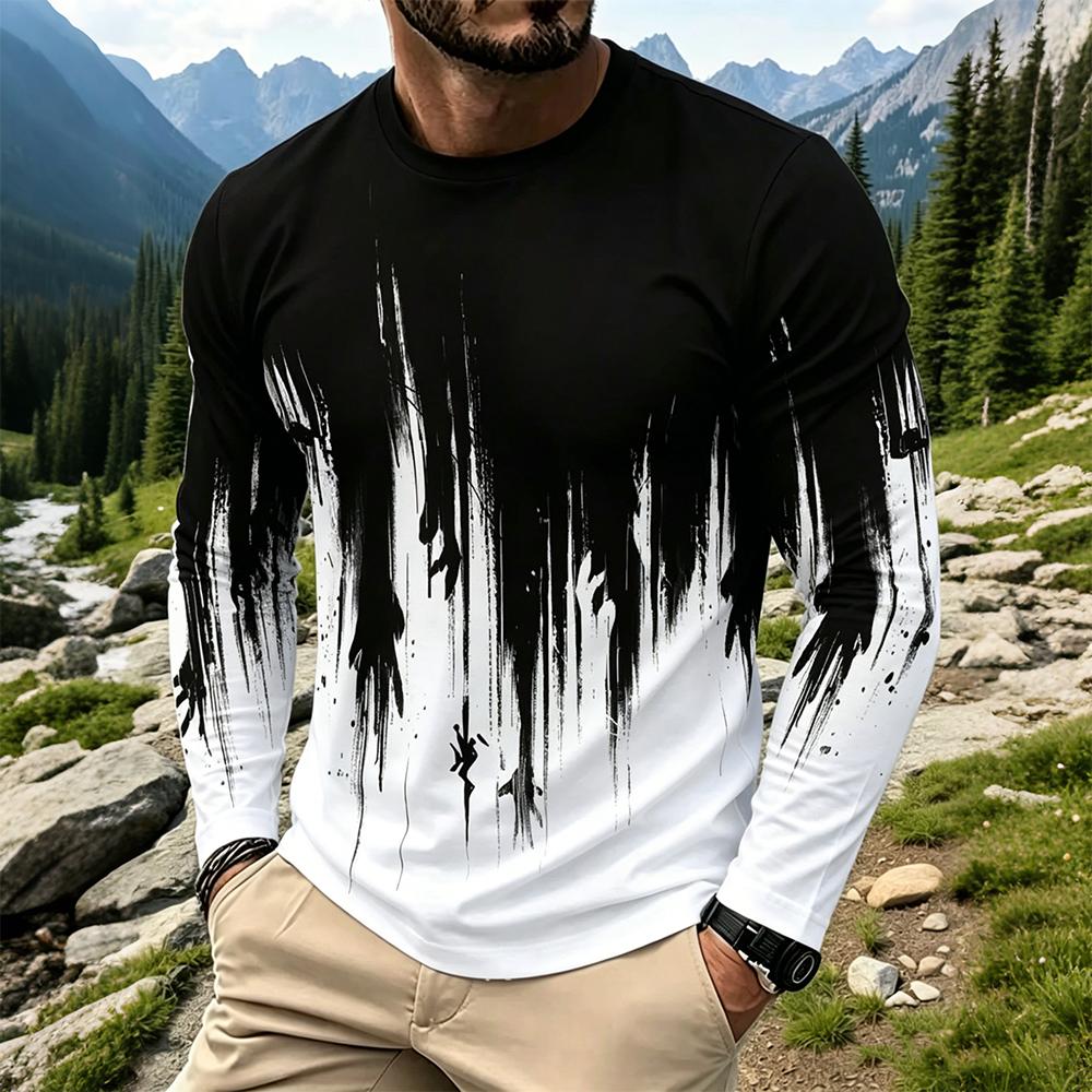 Fashion Streetwear - Men's Gradient Ink Splash Long Sleeve