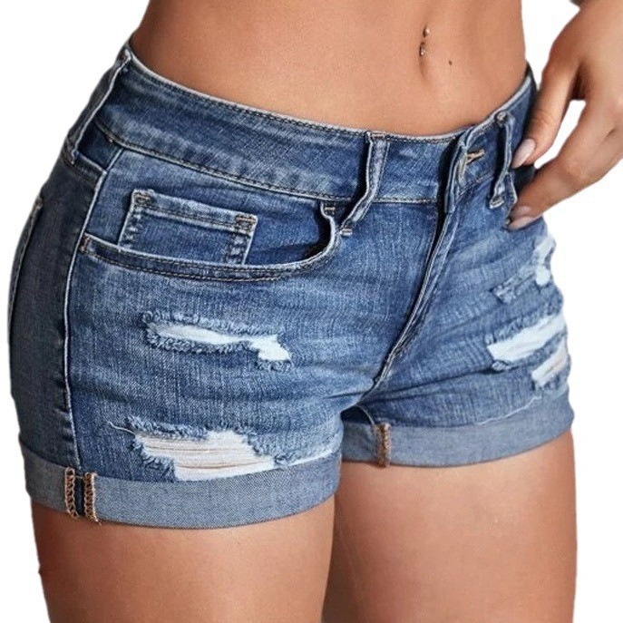 High Waist Washed Denim Shorts - Distressed Jean Rip ulasan dan harga