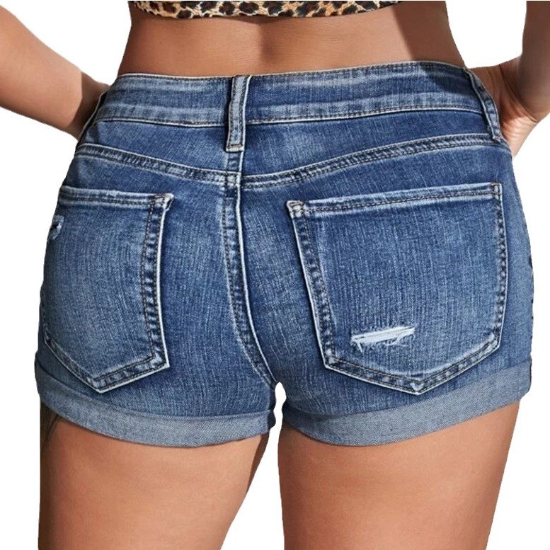 High Waist Washed Denim Shorts - Distressed Jean Rip ulasan dan harga