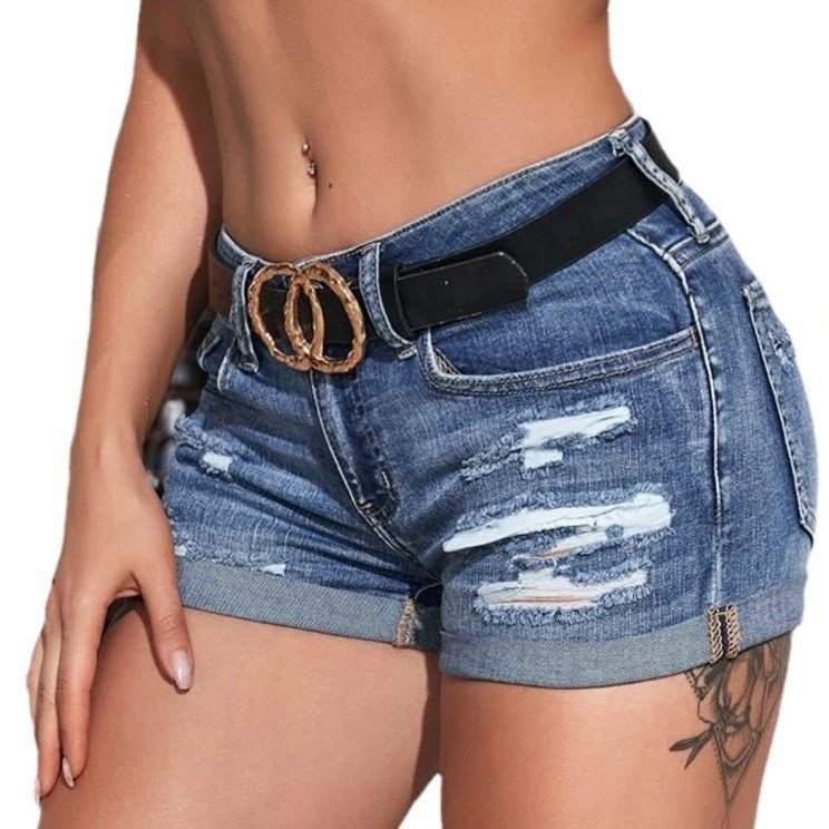 High Waist Washed Denim Shorts - Distressed Jean Rip ulasan dan harga