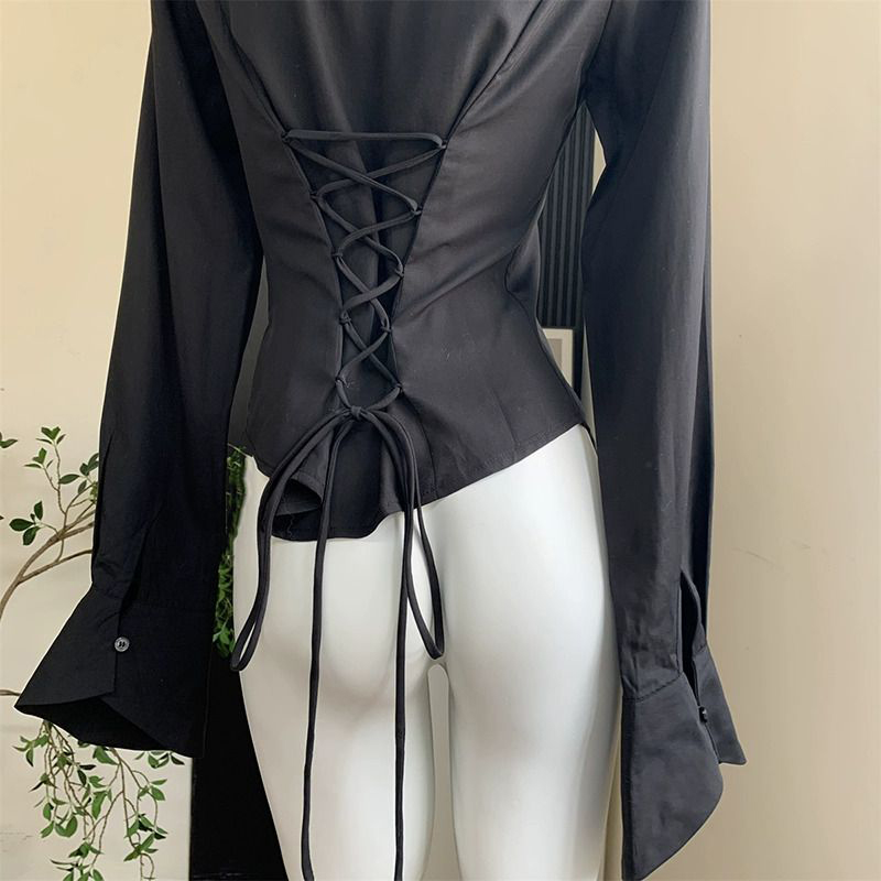 Gidyq Women Black Bandage Shir - Street Fashion In Korea ulasan dan harga
