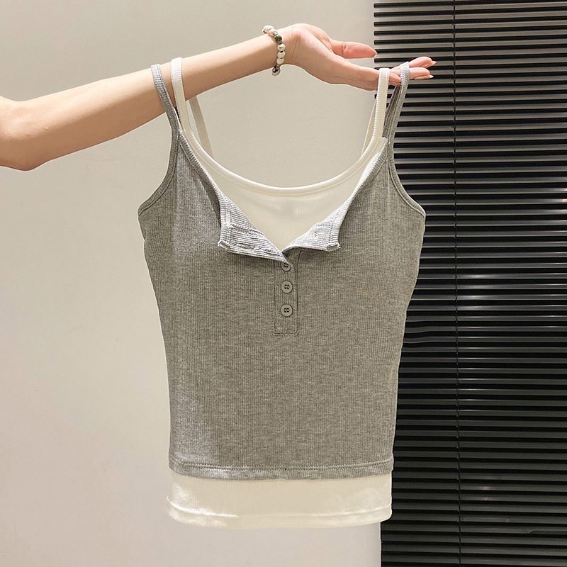 Fashion Fake Two Piece Camisol - Street Fashion Korean Girl ulasan dan harga