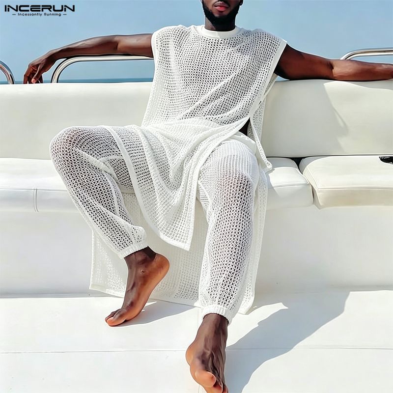 INCERUN Men Sets Mesh See Thro - Fashion Streetwear ulasan dan harga