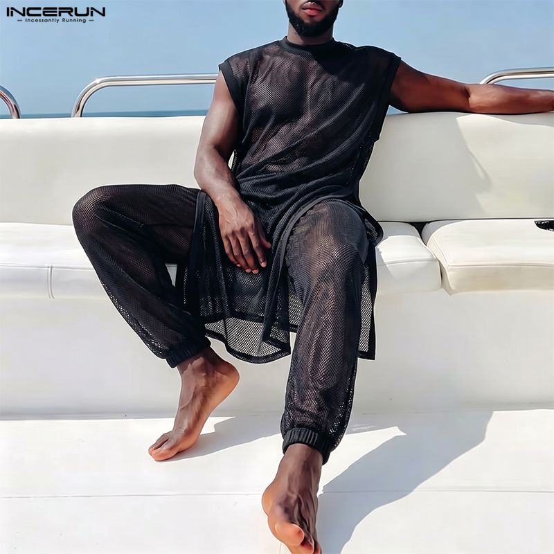 INCERUN Men Sets Mesh See Thro - Fashion Streetwear ulasan dan harga