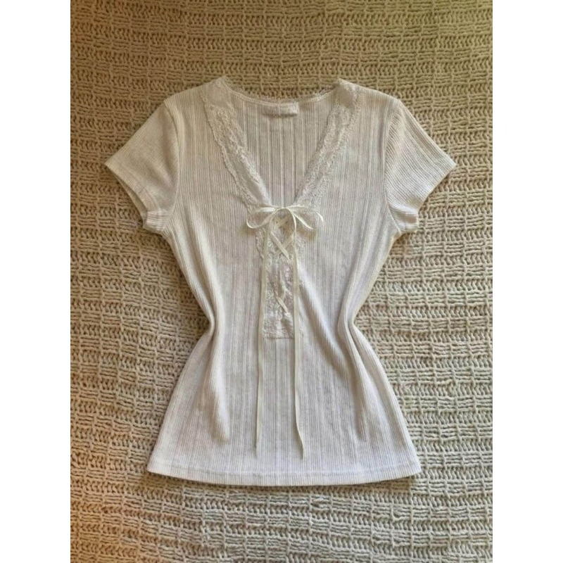 Fashion Tie Short Sleeve T-shi - Street Fashion Korean Girl ulasan dan harga