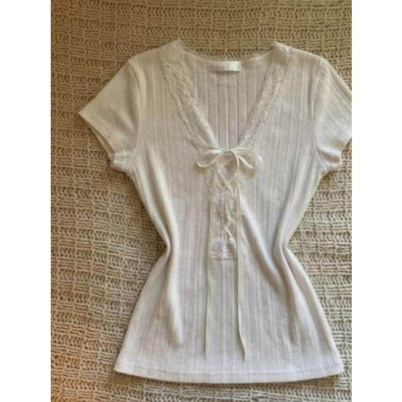 Fashion Tie Short Sleeve T-shi - Street Fashion Korean Girl ulasan dan harga
