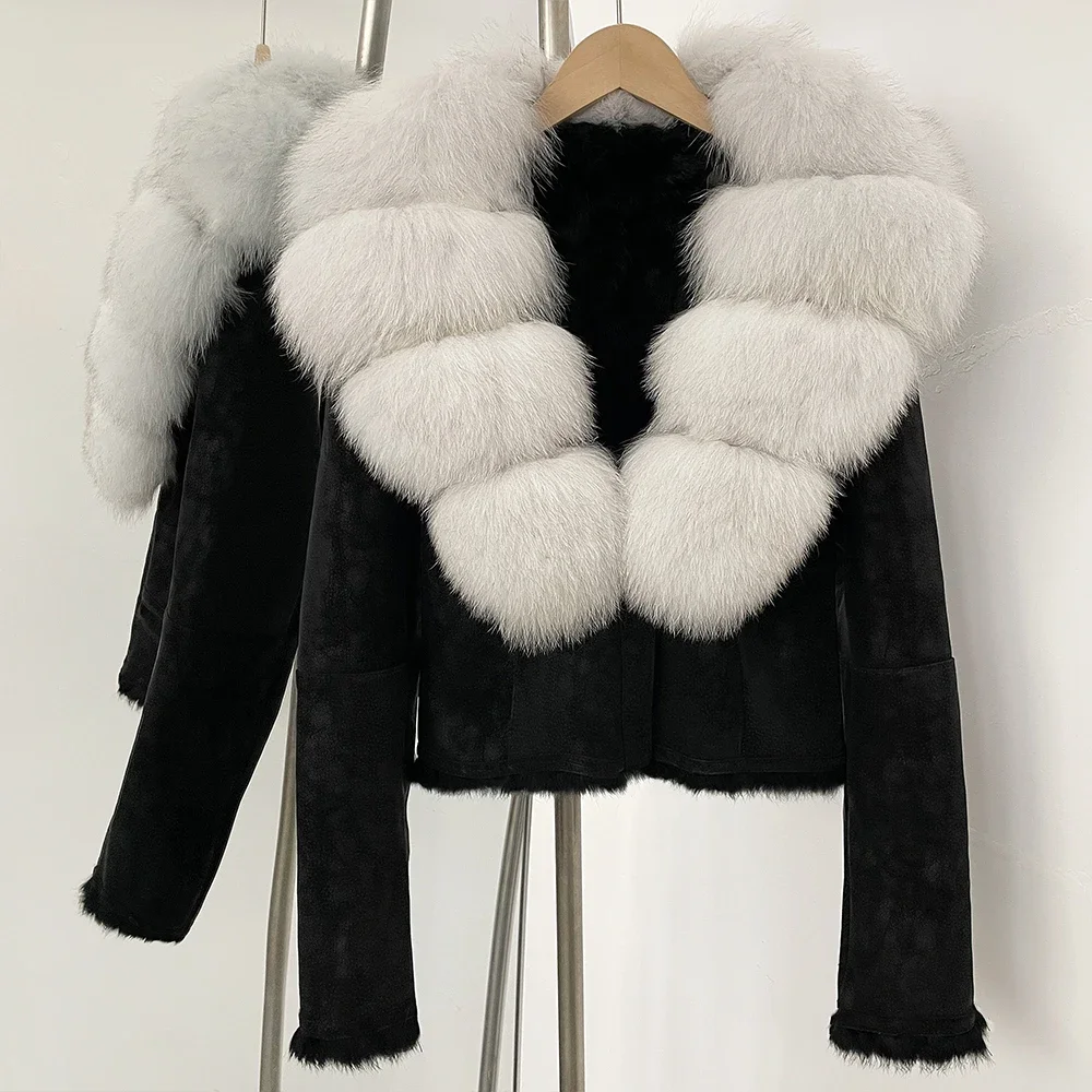 OFTBUY Natural Fox Fur Collar  - Street Fashion Official ulasan dan harga