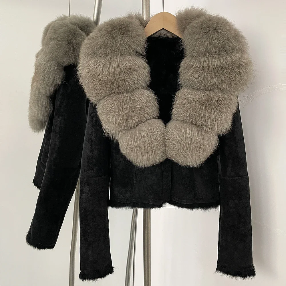 OFTBUY Natural Fox Fur Collar  - Street Fashion Official ulasan dan harga