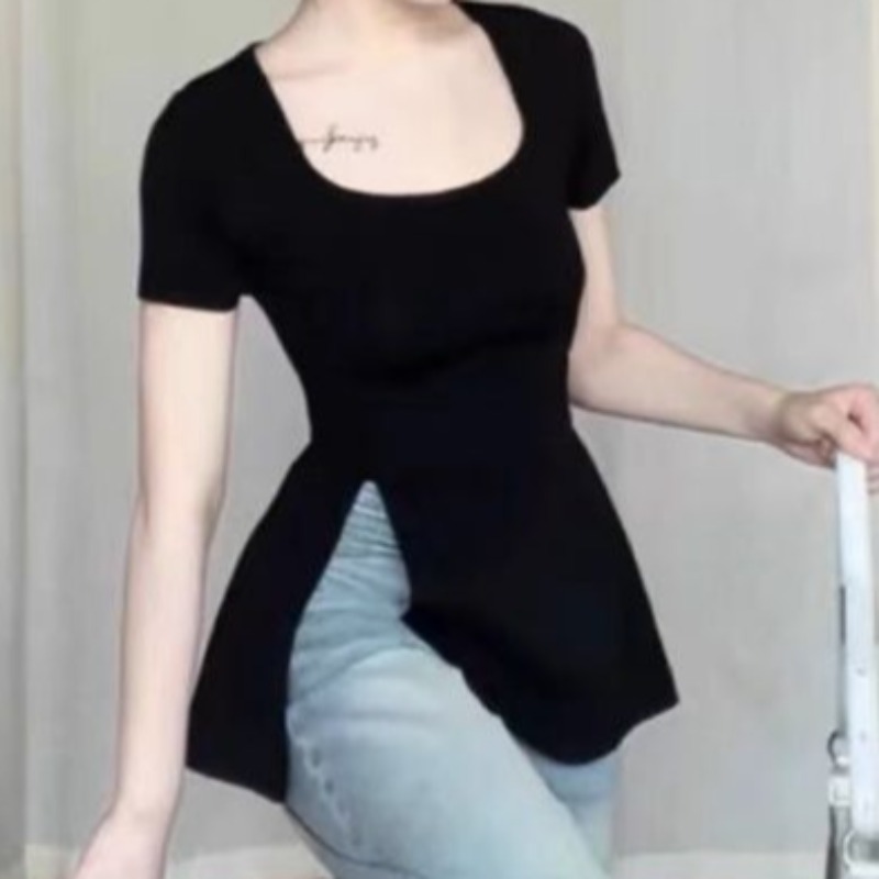 Summer T-shirts for Women Slit - Street Fashion Korean Girl ulasan dan harga