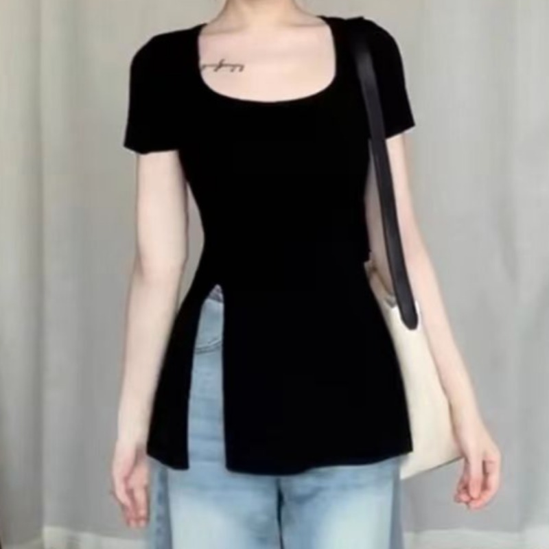 Summer T-shirts for Women Slit - Street Fashion Korean Girl ulasan dan harga