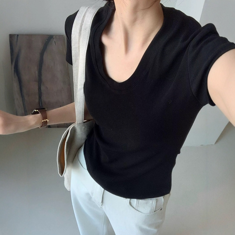 U-Neck Shoulder Short Sleeve T - Fashion Streetwear ulasan dan harga