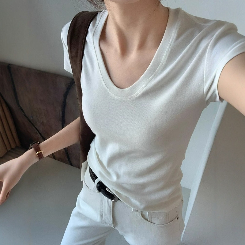 U-Neck Shoulder Short Sleeve T - Fashion Streetwear ulasan dan harga