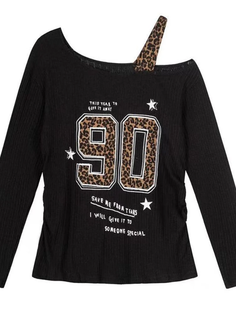 Y2K Patchwork Leopard Print T- - Fashion Streetwear ulasan dan harga