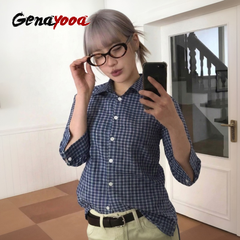 Genayooa Y2k Plaid Shirt Women - Street Fashion In Korea ulasan dan harga
