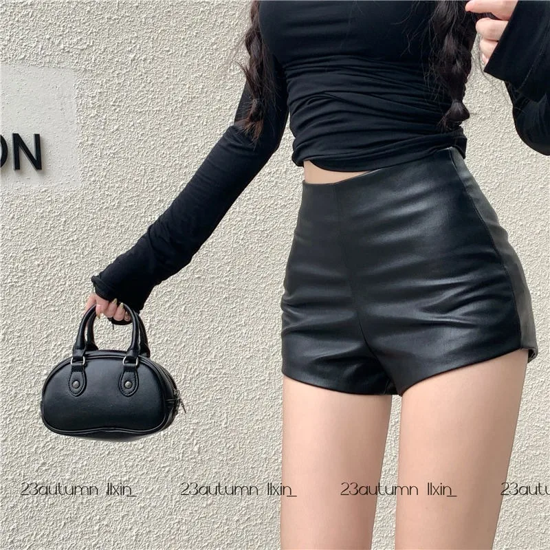 PU Leather Shorts Women Solid  - Street Fashion Korean Girl ulasan dan harga