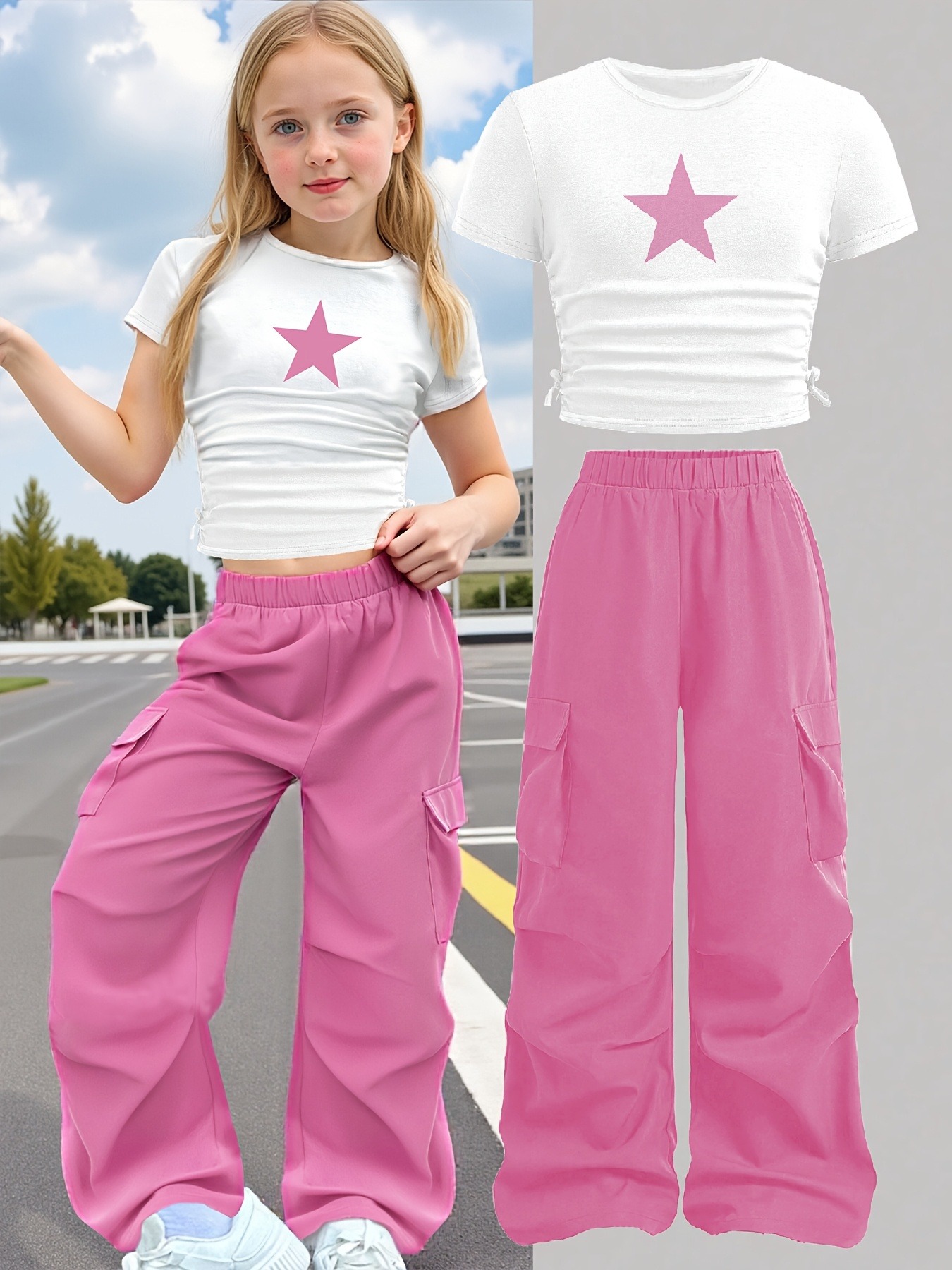 Trendy Girls 2Pcs Co-Ord, Whit - Street Fashion Co ulasan dan harga