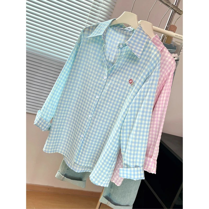 Embroidery Flower Plaid Design - Street Fashion In Korea ulasan dan harga