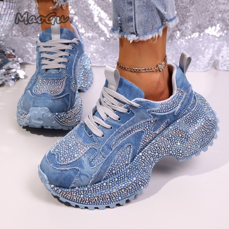 Fashion Rhinestone Women's Chu - Chunky Sneaker Platform ulasan dan harga