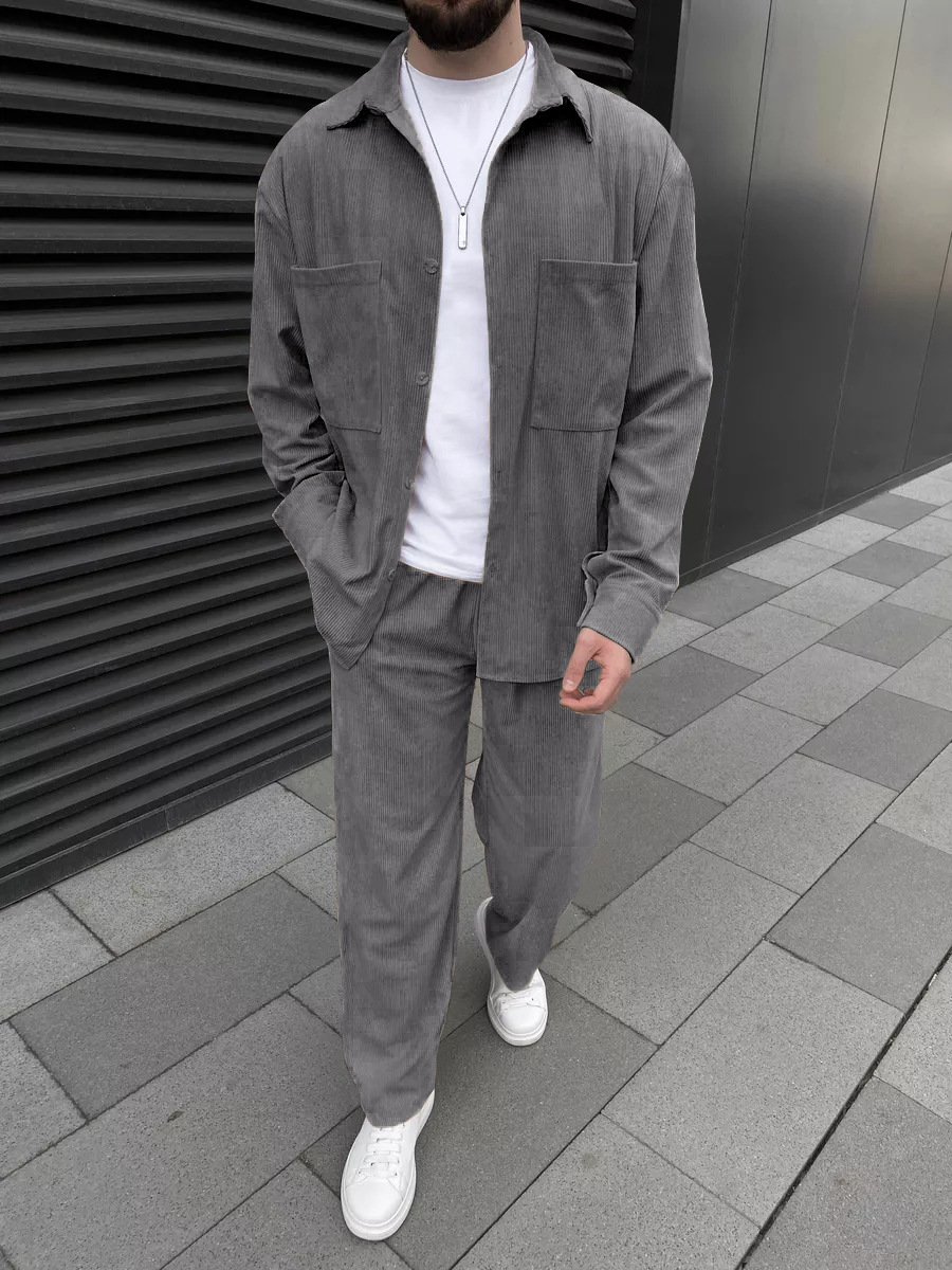 Men's corduroy two-piece outfi - Street Fashion Us ulasan dan harga