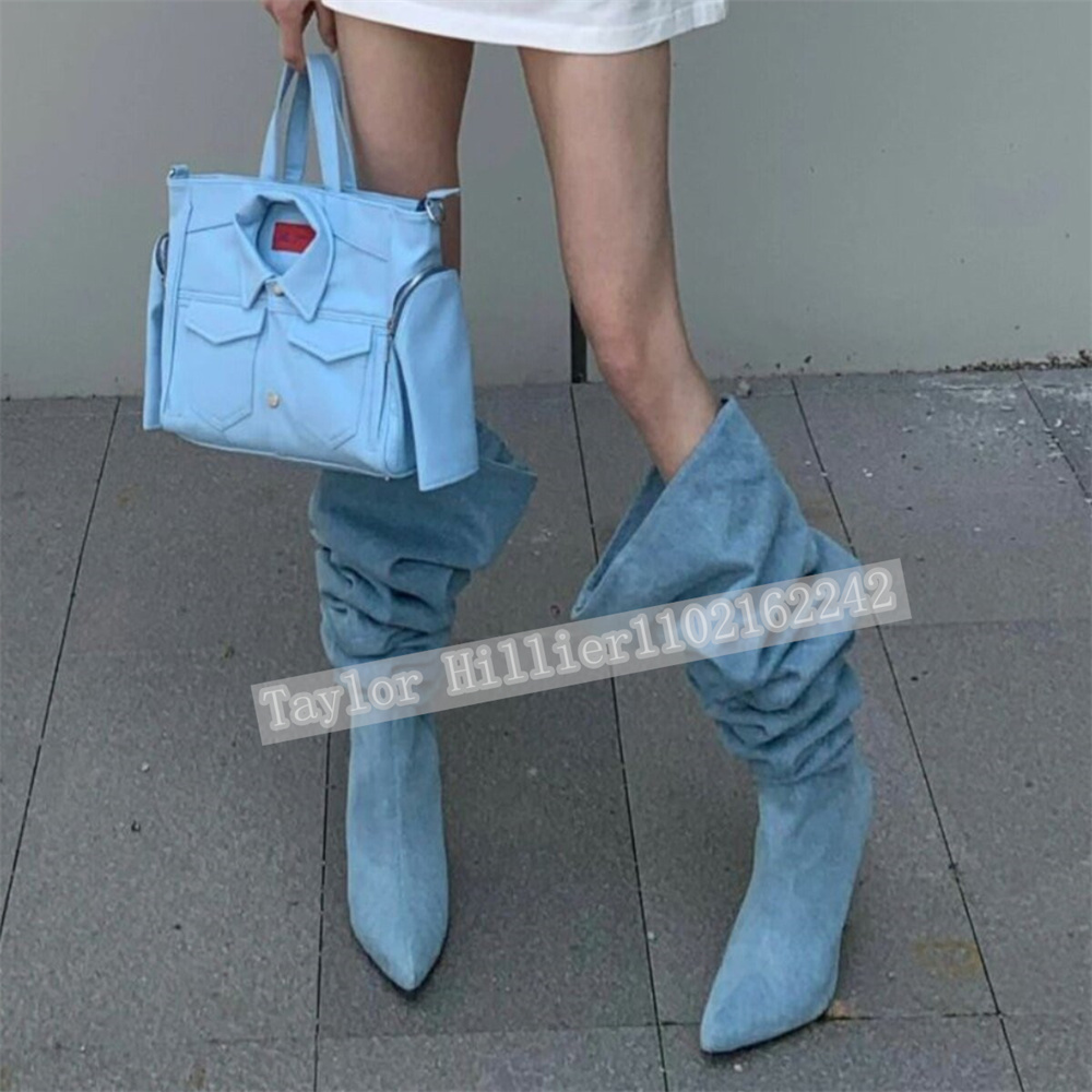 Springtime Blue Denim Pleated  - Street Fashion Runway ulasan dan harga