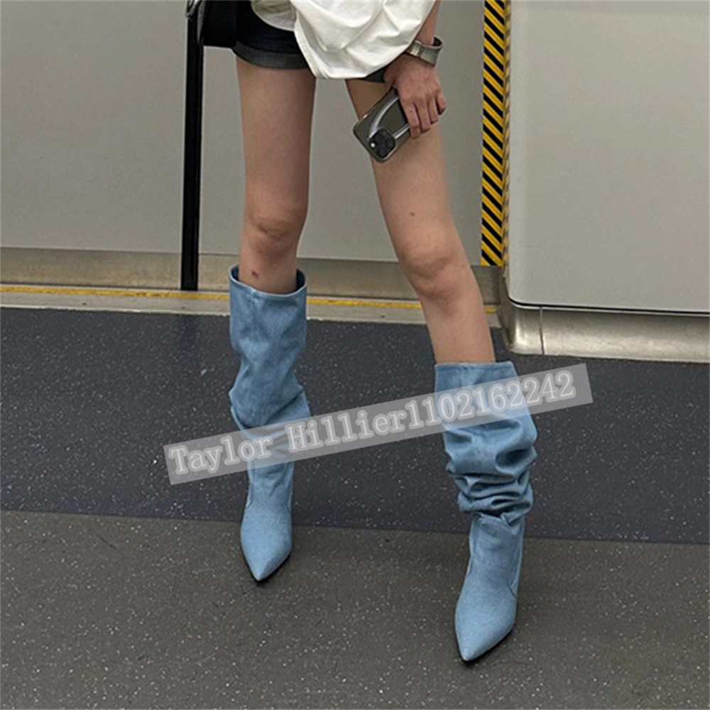 Springtime Blue Denim Pleated  - Street Fashion Runway ulasan dan harga