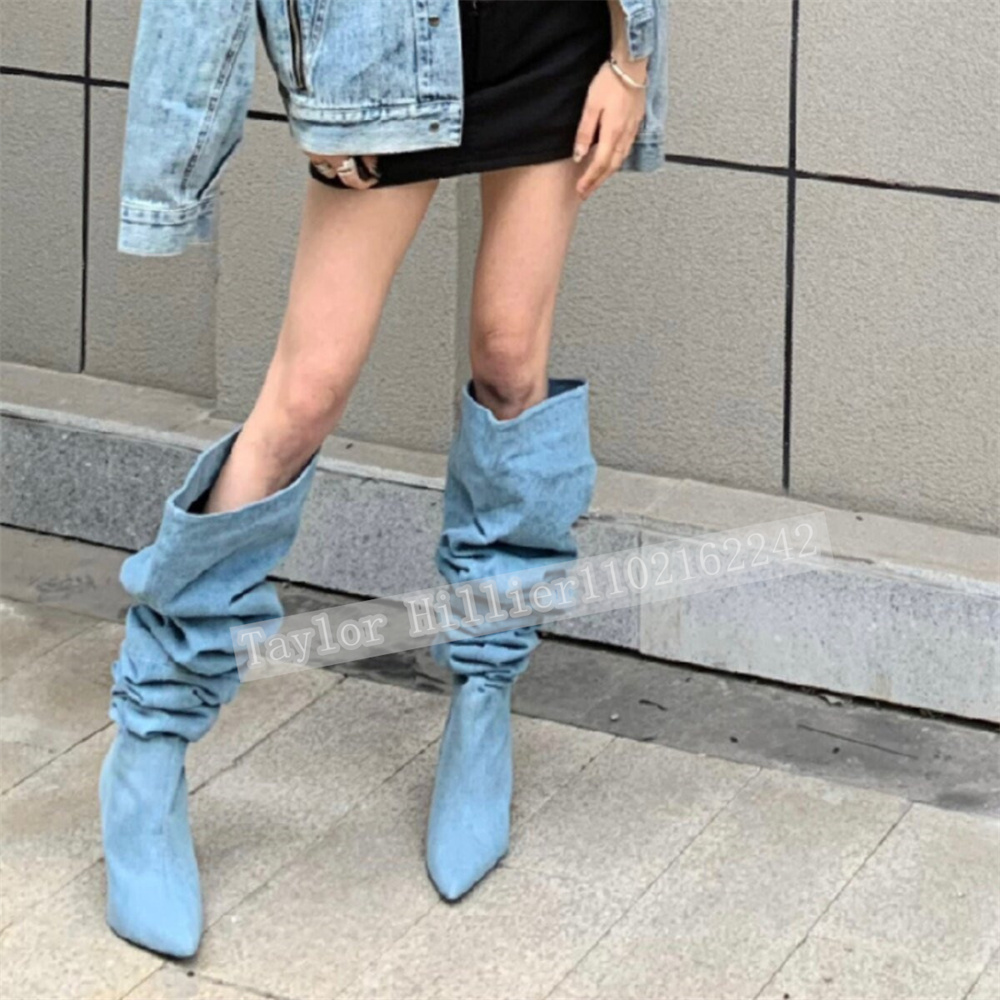 Springtime Blue Denim Pleated  - Street Fashion Runway ulasan dan harga