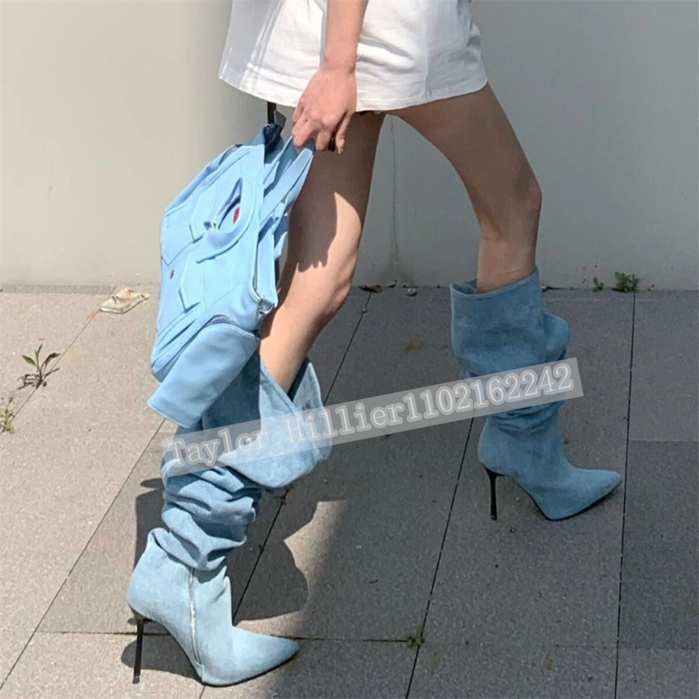 Springtime Blue Denim Pleated  - Street Fashion Runway ulasan dan harga