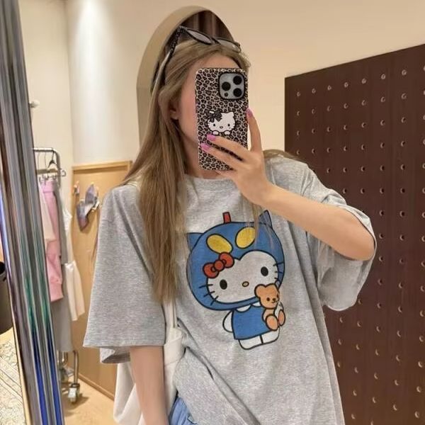Short Sleeved Hello Kitty Prin - Street Fashion Us ulasan dan harga