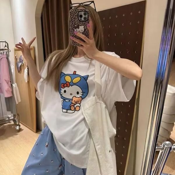 Short Sleeved Hello Kitty Prin - Street Fashion Us ulasan dan harga