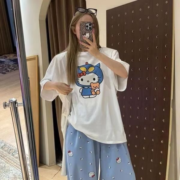 Short Sleeved Hello Kitty Prin - Street Fashion Us ulasan dan harga