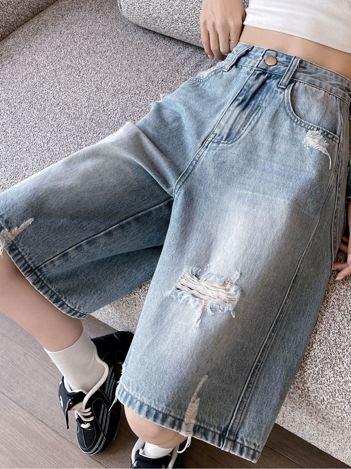 Women High Waist Distressed De - Distressed Jean Rip ulasan dan harga