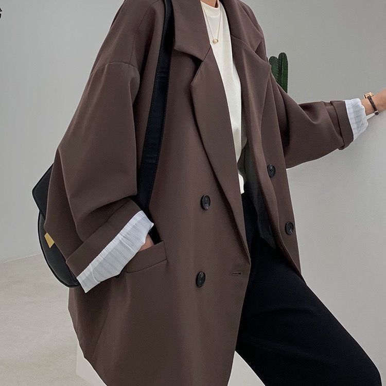 Vintage Brown Blazer Women Ele - Street Fashion Official ulasan dan harga