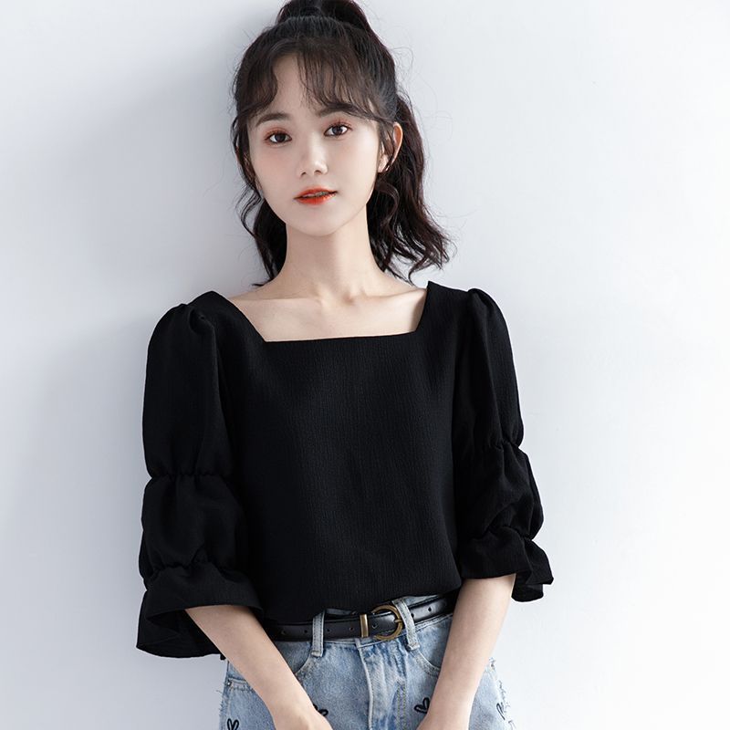 Pleated Short Sleeve Solid Kor - Street Fashion Youth ulasan dan harga