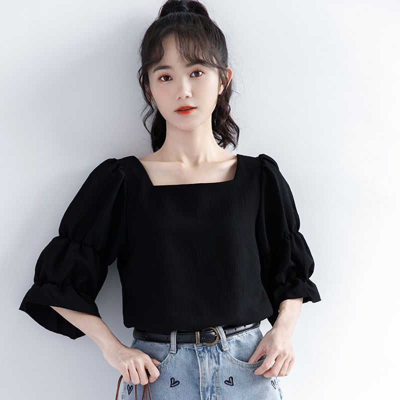 Pleated Short Sleeve Solid Kor - Street Fashion Youth ulasan dan harga