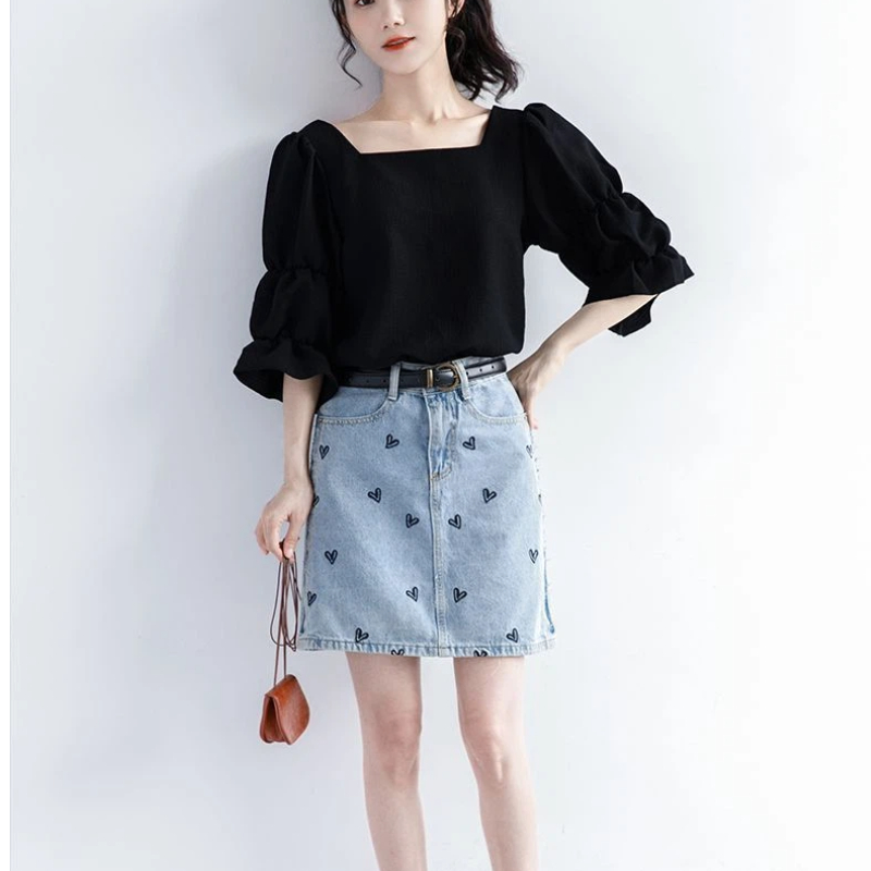 Pleated Short Sleeve Solid Kor - Street Fashion Youth ulasan dan harga