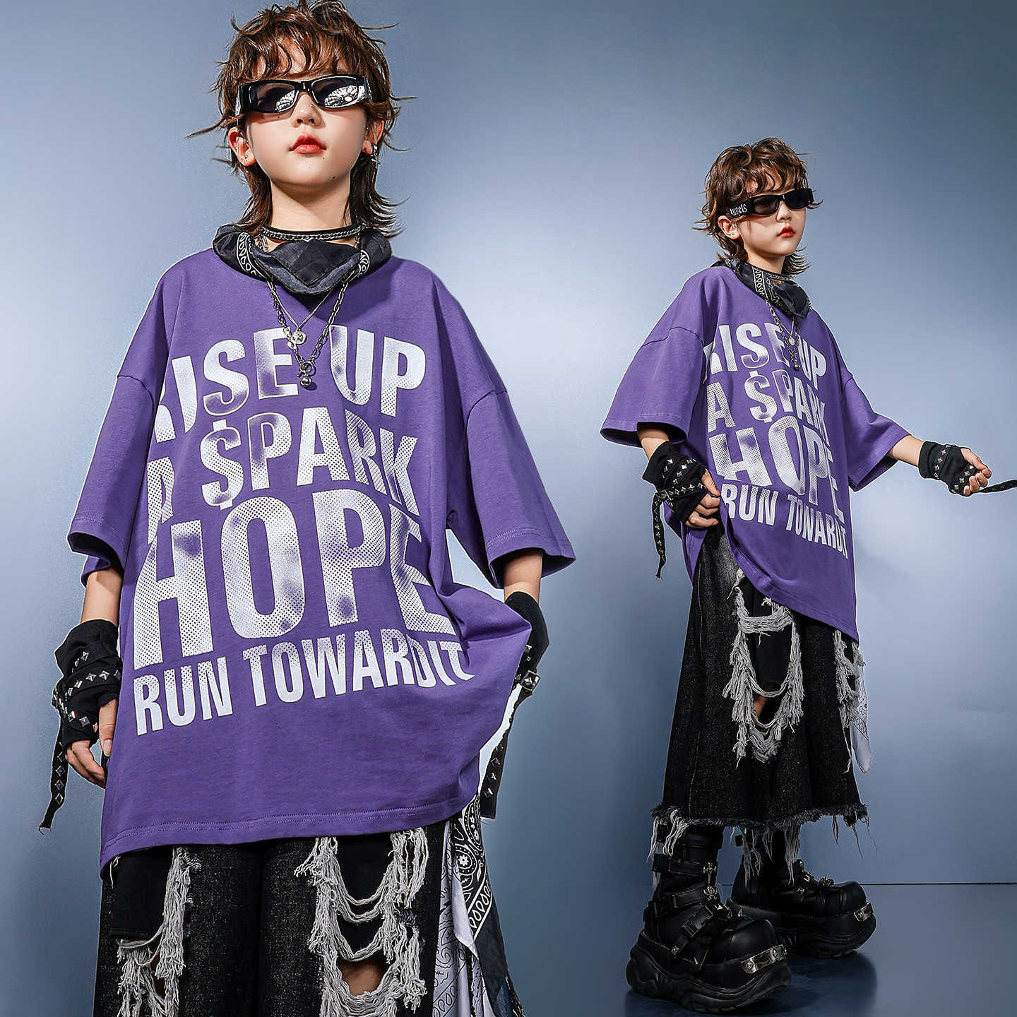 Kid Hip Hop Clothing Purple Le - Distressed Jean Rip ulasan dan harga
